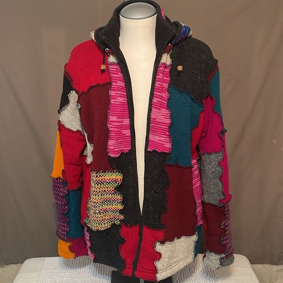 ❤️BOHO Hippy Wool Patchwork Jacket, Shop O holic Fashion. With detachable hood. - Picture 3 of 12